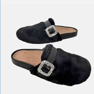 Kate Spade New York Womens CiCi Mule Shoes Black Faux Fur Rhinestone size 7